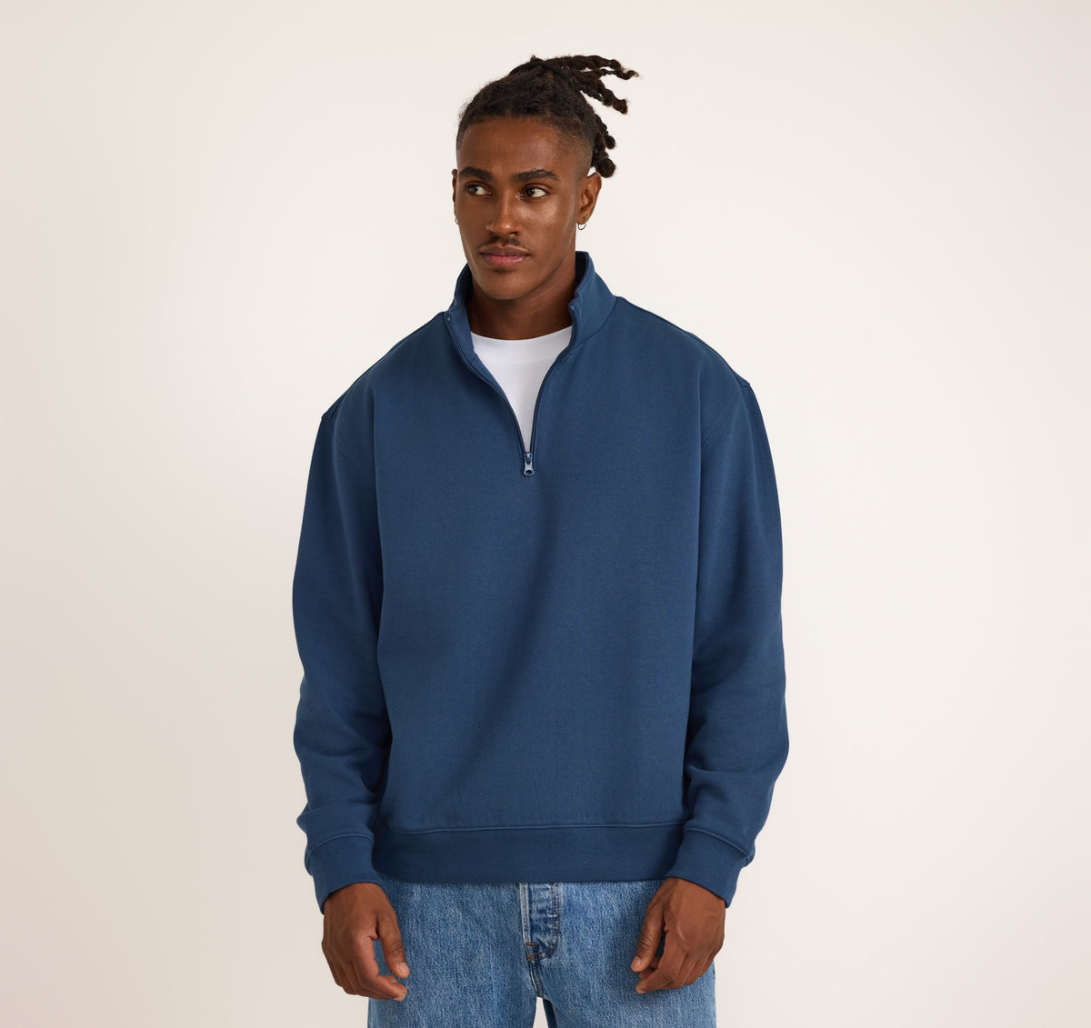 Weekend Half Zip Sweatshirt - Midnight Blue | Organic Basics