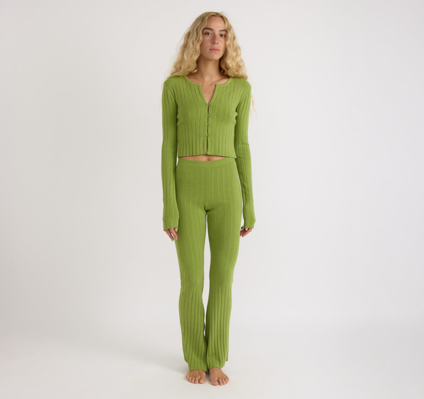 Soft Knit Rib High-Rise Flare Pants