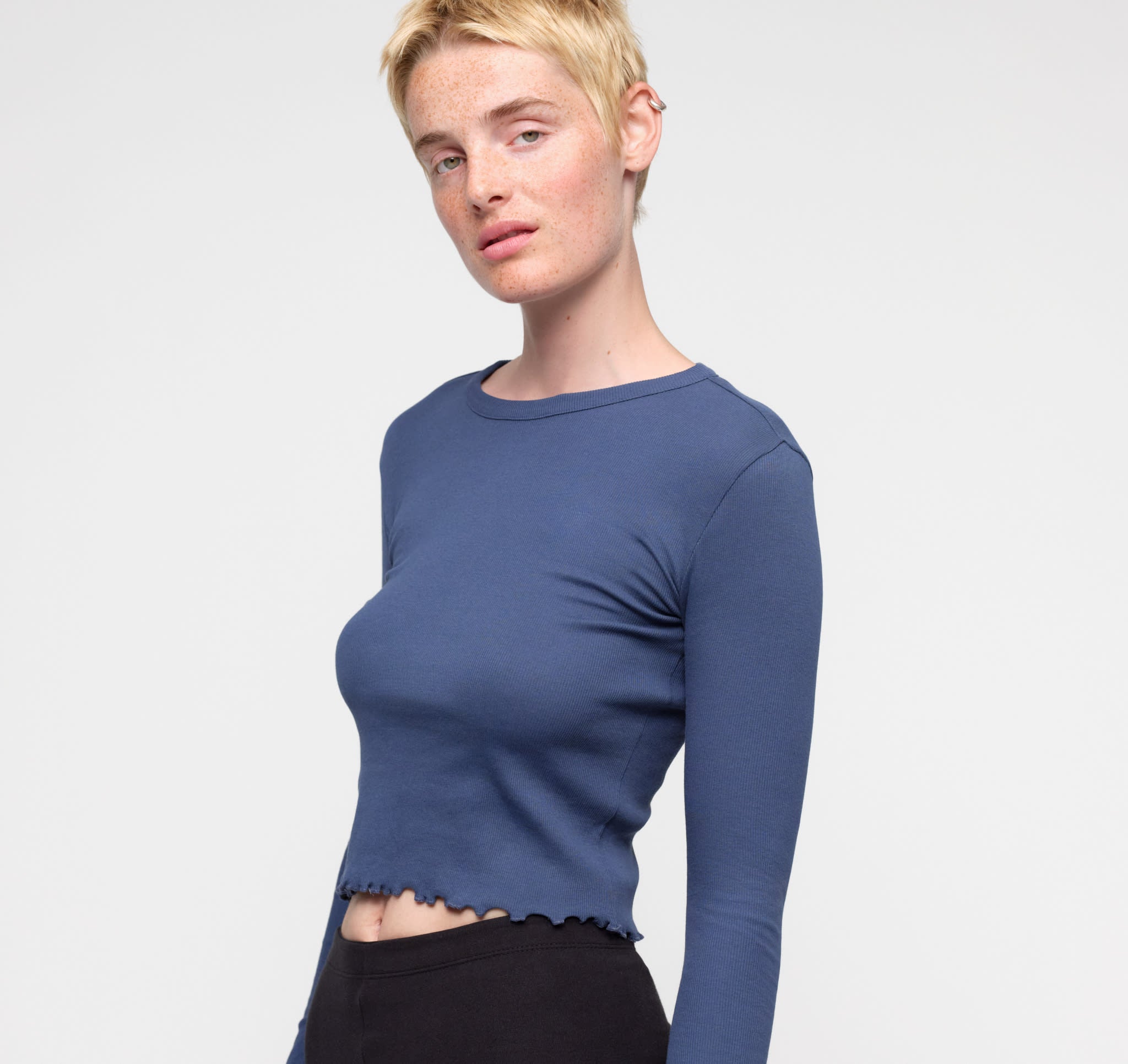 Core Rib Long Sleeve - Storm | Only $42 | Organic Basics