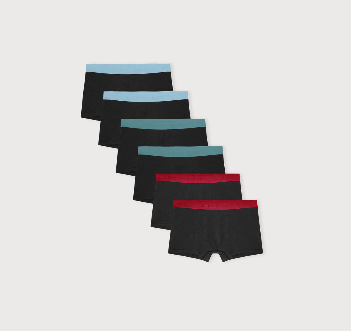 Core Play Trunks 6-Pack - Light Blue / Soft Teal / Cherry Red – organic cotton