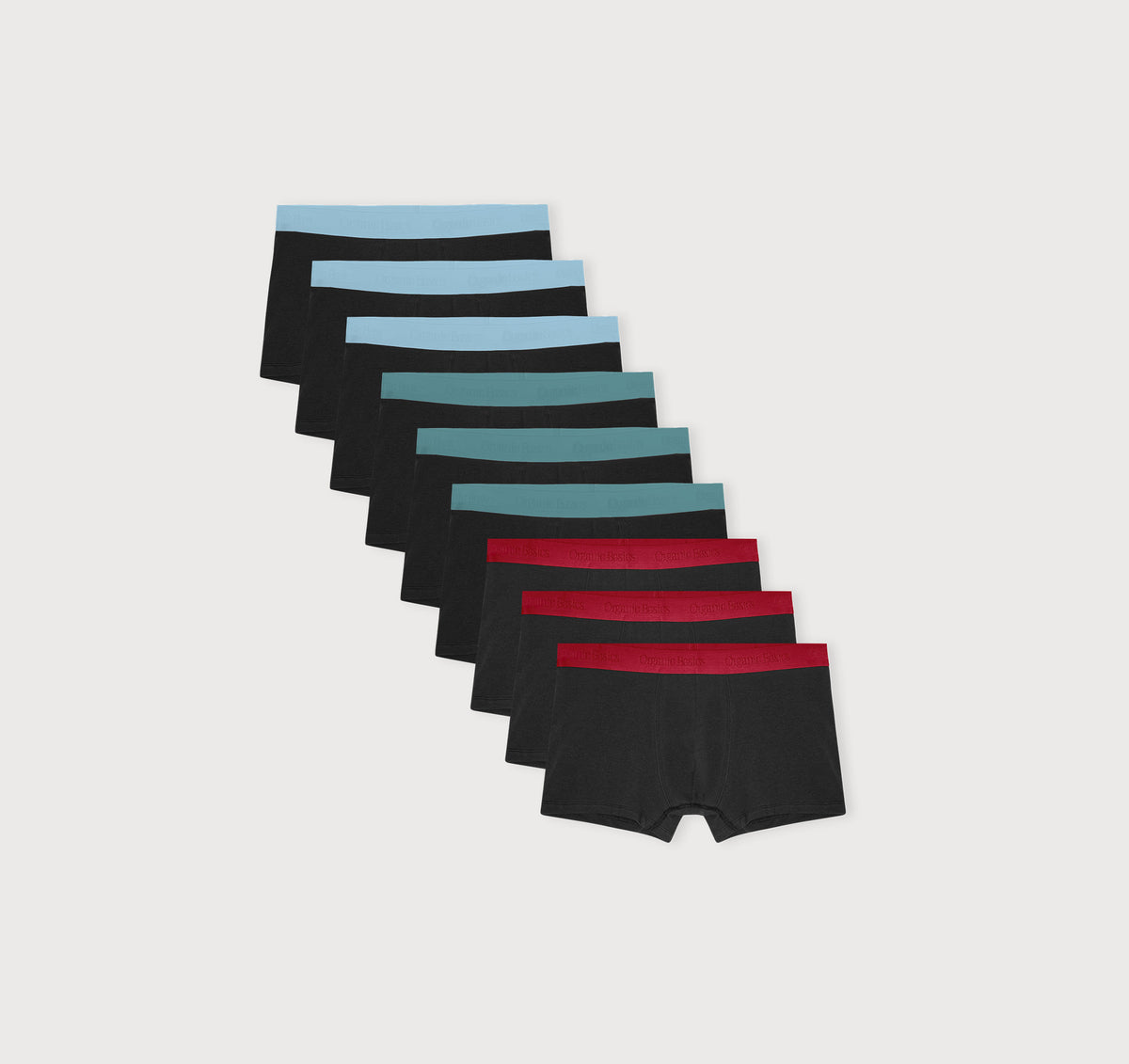 Core Play Trunks 9-Pack - Light Blue / Soft Teal / Cherry Red – organic cotton