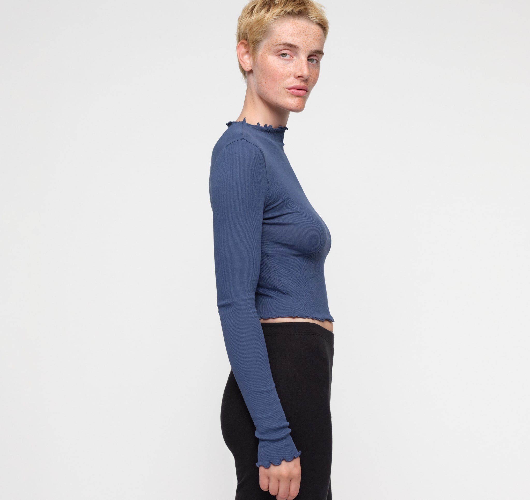 Core Rib Mock Neck Long Sleeve Tee - Storm | Organic Basics