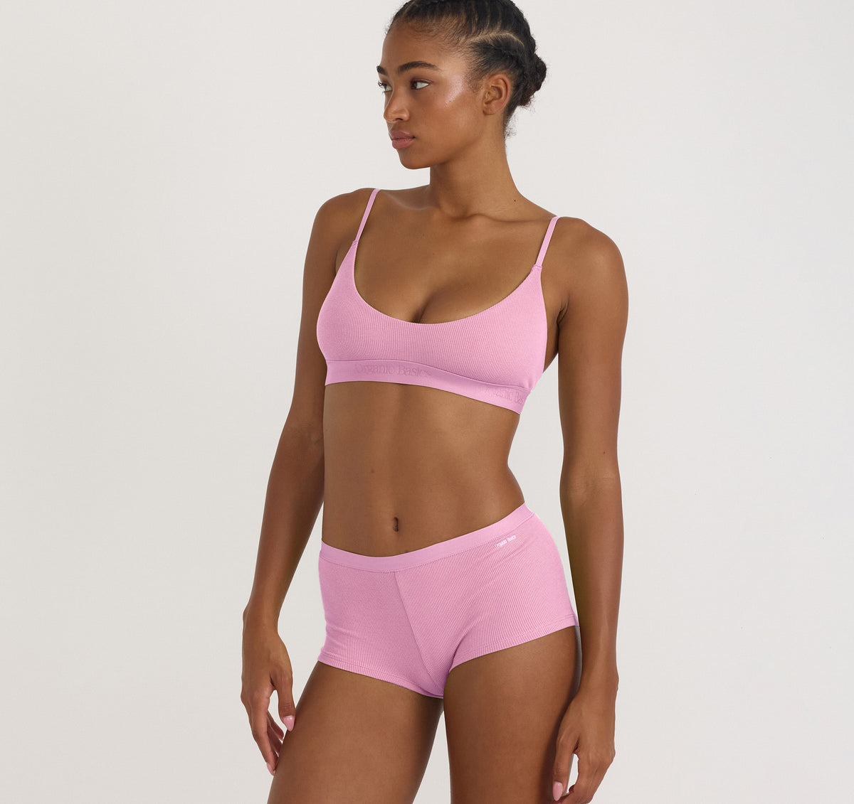 Core Rib Open Back Scoop Bralette - Petal Pink – organic cotton