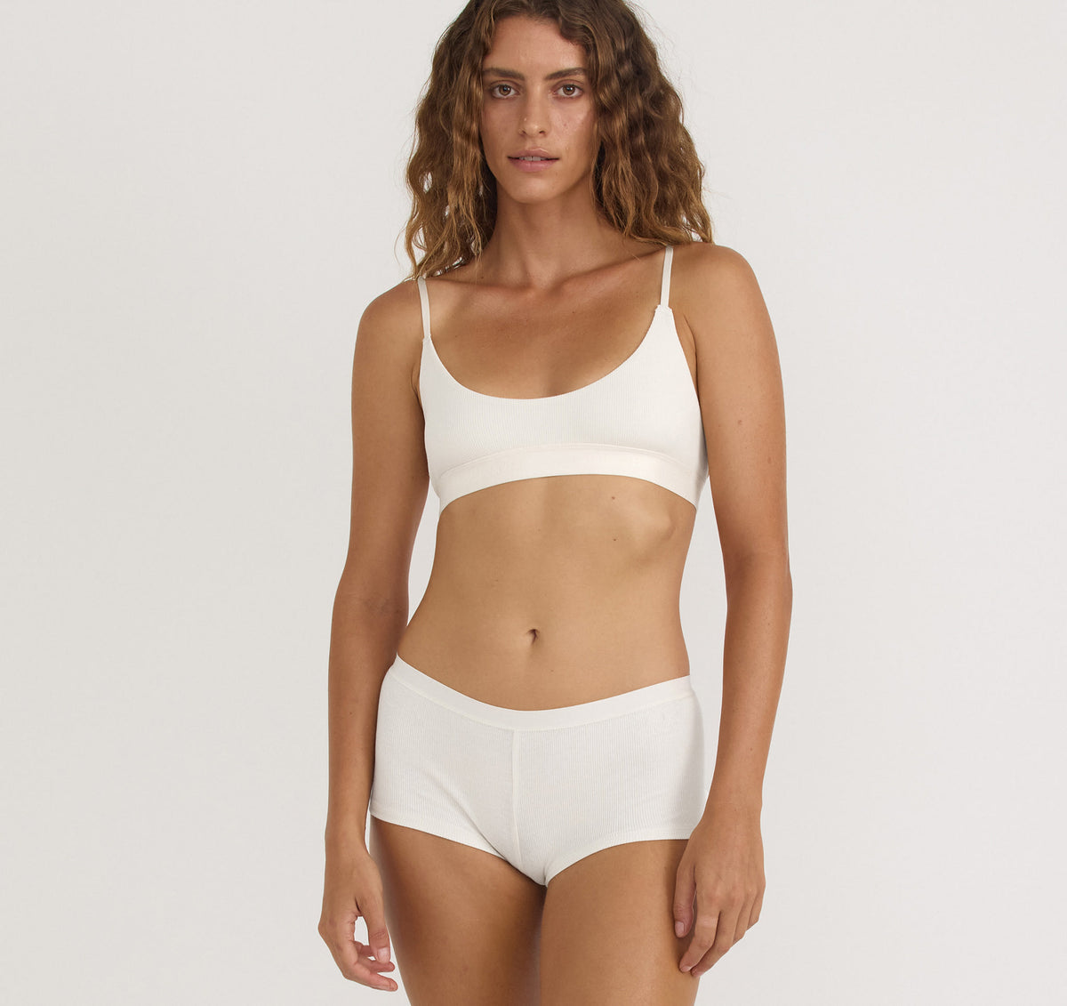 Core Rib Open Back Scoop Bralette - White – organic cotton