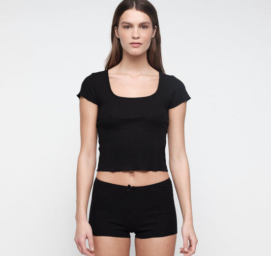 Pointelle Square Neck Tee