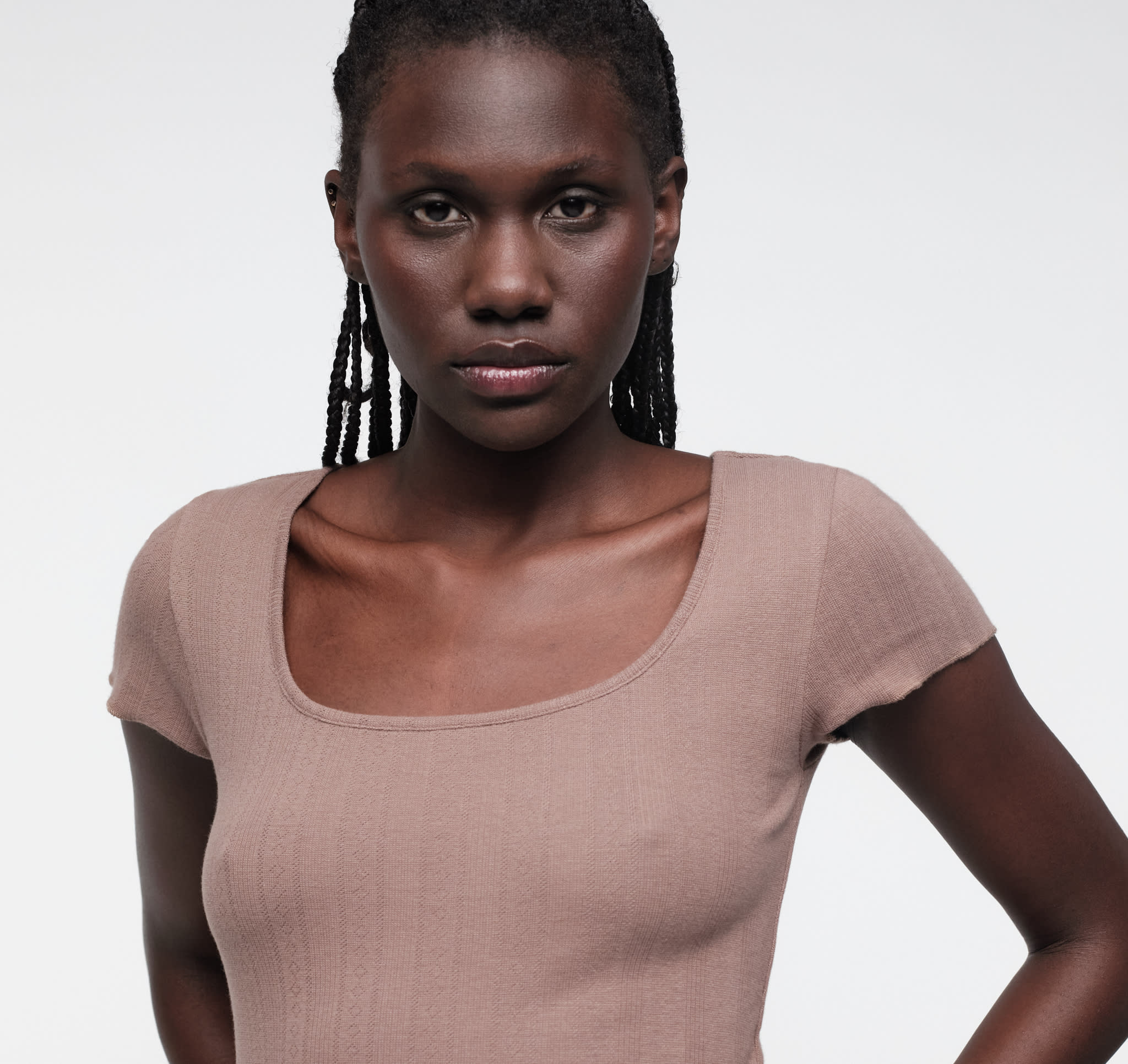 Pointelle Square Neck Tee - Clay | Only $31 | Organic Basics