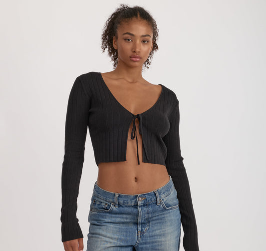 Soft Knit Rib Tie Cardigan