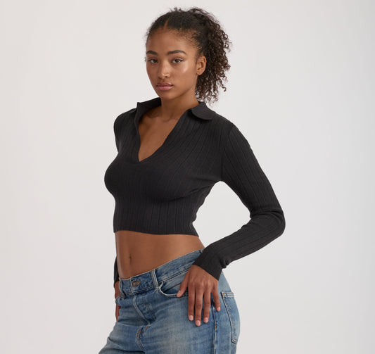 Soft Knit Rib V-Neck Polo