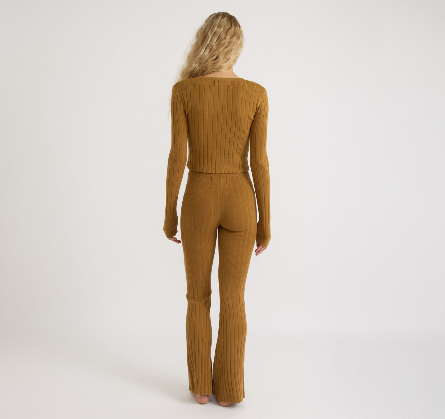 Soft Knit Rib High-Rise Flare Pants