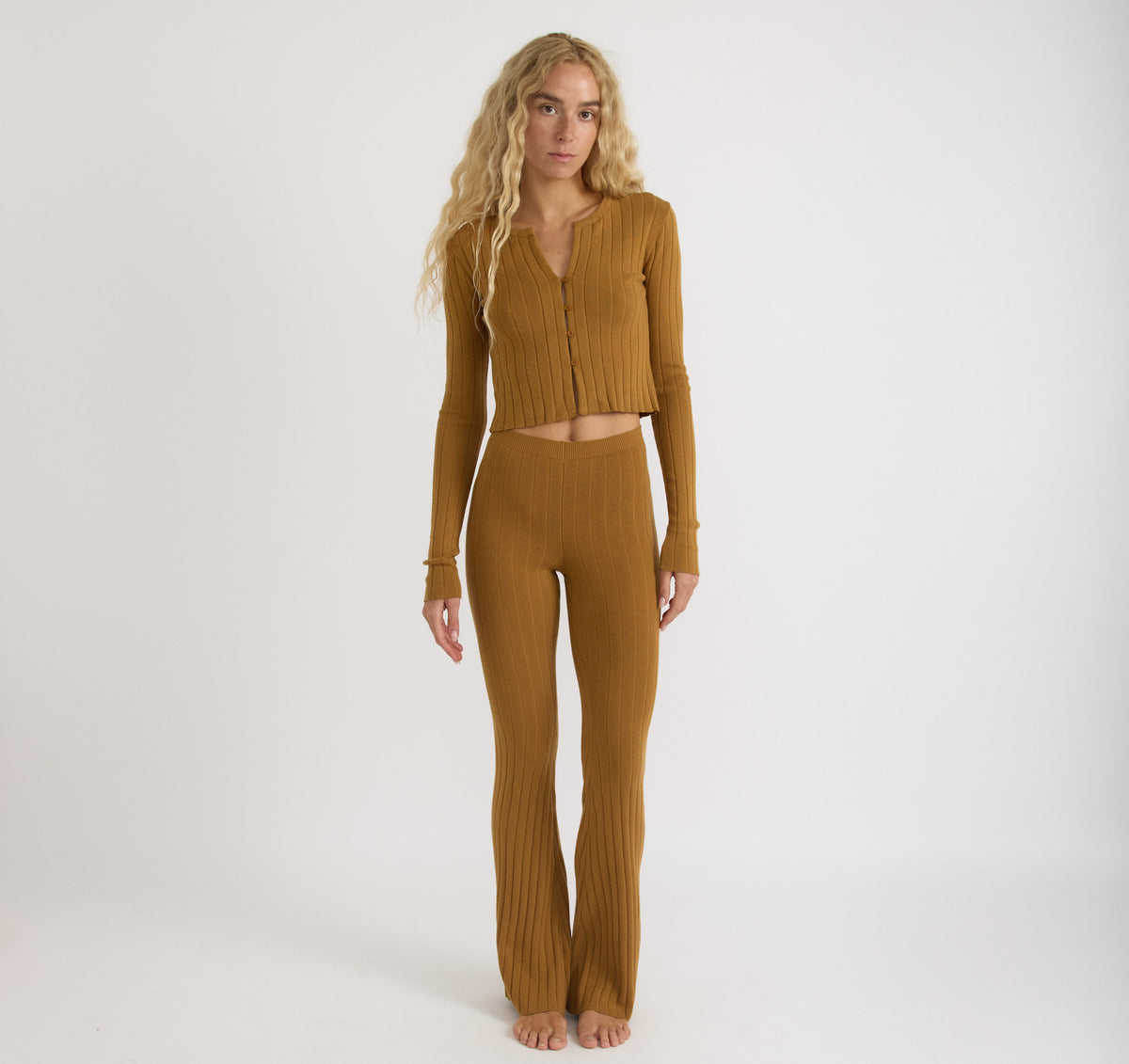 Soft Knit Rib High-Rise Flare Pants | Only $ 45 | Organic Basics